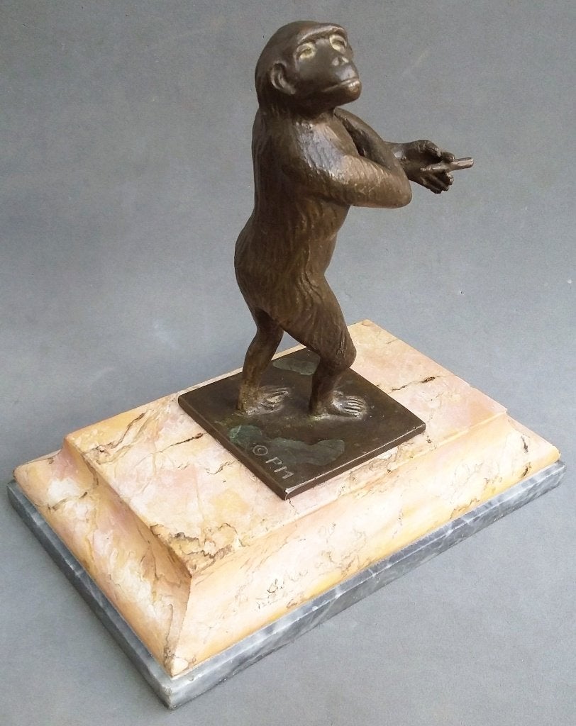 Omstreeks 1915 - 1940 Brons Bronzen Beeld AAP met SIGAAR, Antiek en Kunst, Ophalen of Verzenden, Brons