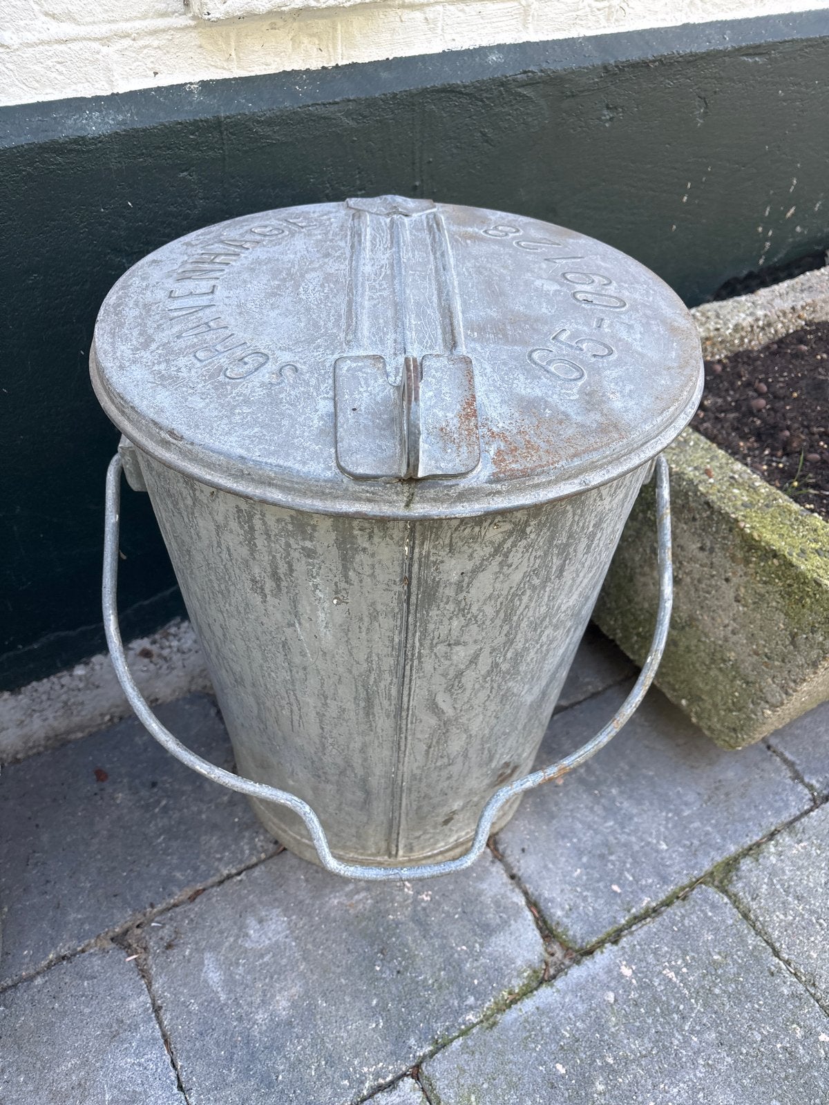 Vintage zinken afval Emmer met Deksel - Brocante, Ophalen