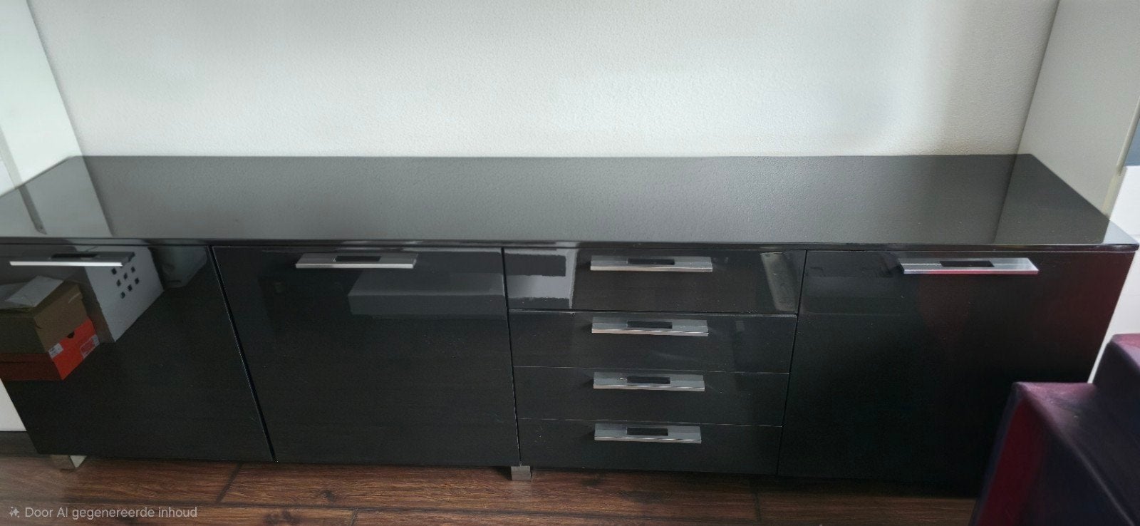 Zwart hoogglans dressoir met lades en deuren, Ophalen, Gebruikt, Met deur(en), Modern hoogglans