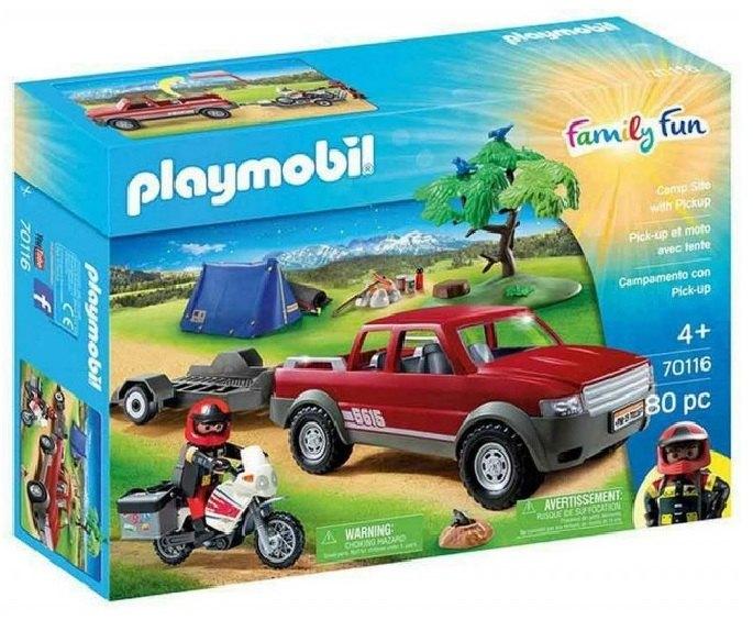 PLAYMOBIL 70116 Pick-Up en motor met tent 80 delig, Ophalen of Verzenden, Nieuw, Complete set