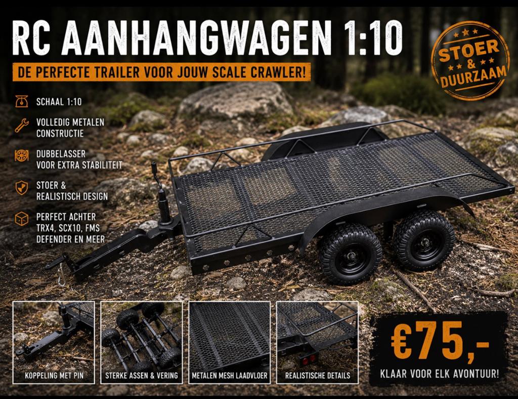 RC Aanhangwagen 1:10 - Perfect voor Scale Crawler, Overige merken, Nieuw, Ophalen of Verzenden, Groter dan 1:32