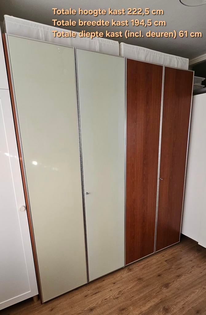 Kledingkast met melkglazen deuren en ladeblok, afsluitbaar, Gebruikt, 150 tot 200 cm, 50 tot 75 cm, Ophalen