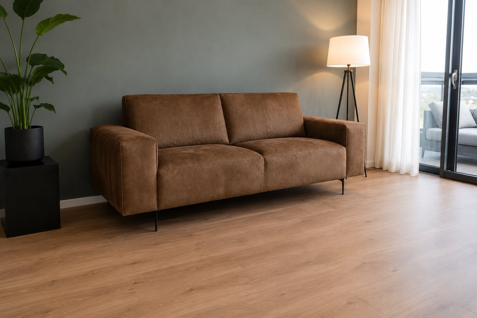 Comfortabele 3-zitsbank Montel - Bruingroen, Ophalen, Gebruikt, Driepersoons, 75 tot 100 cm