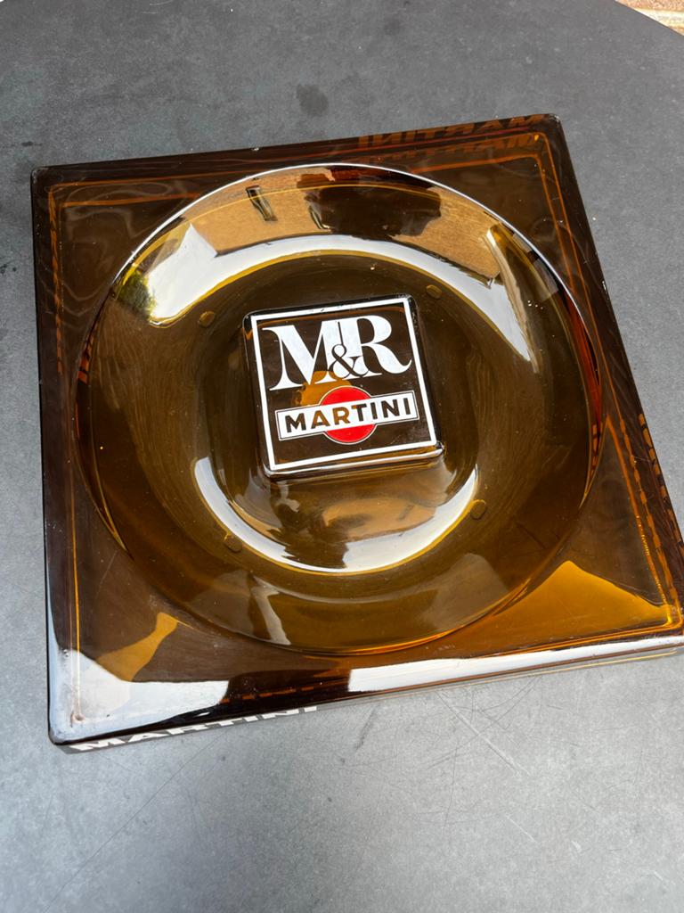 Grote vintage Martini Asbak jaren 70 bruin glas gemerkt, Ophalen of Verzenden, Huis en Inrichting