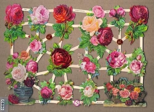 Rozen met mand en vaas poëzieplaatjes 7330, Ophalen of Verzenden