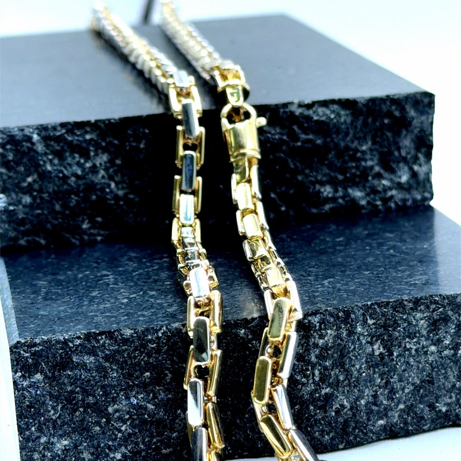 Gouden en Zilveren Schakelketting 14karaat, Www.bredajuwelier.nl, Nieuw, Ophalen of Verzenden, Www.bredajuwelier.nl