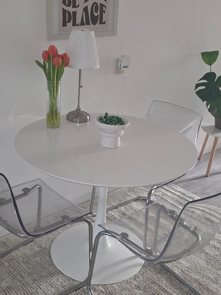 Witte ronde tafel jysk zgan, Ophalen, 100 tot 150 cm, Rond, 50 tot 100 cm