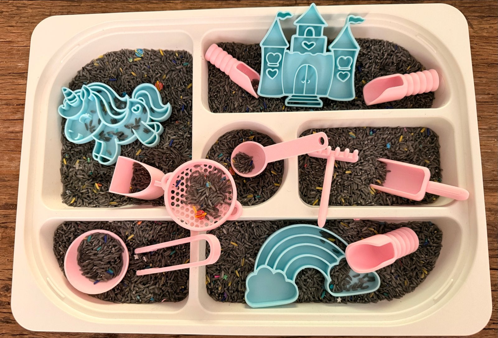 Sensorische Speelset Montessori Speelrijst Eenhoorn Kasteel, Kinderen en Baby's, Ophalen of Verzenden, Nieuw, Knutselen