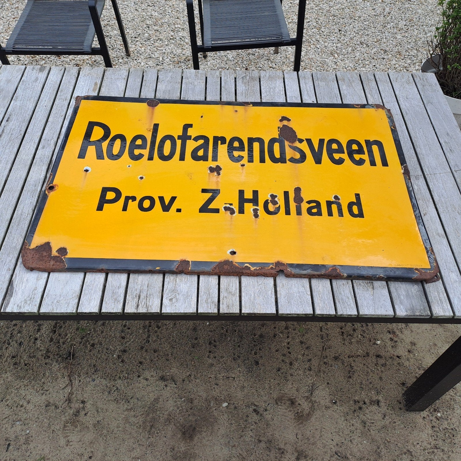 emaille bord Roelofarendsveen 96x63cm Langcat, Ophalen of Verzenden, Gebruikt, Reclamebord