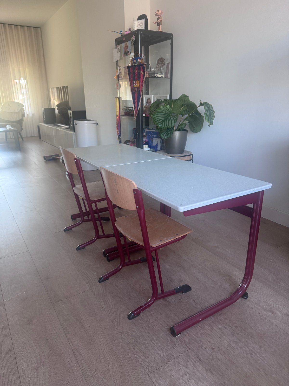 Vintage Eromes schooltafels en stoelen set (2x), Ophalen, Gebruikt, Tafel(s) en Stoel(en)