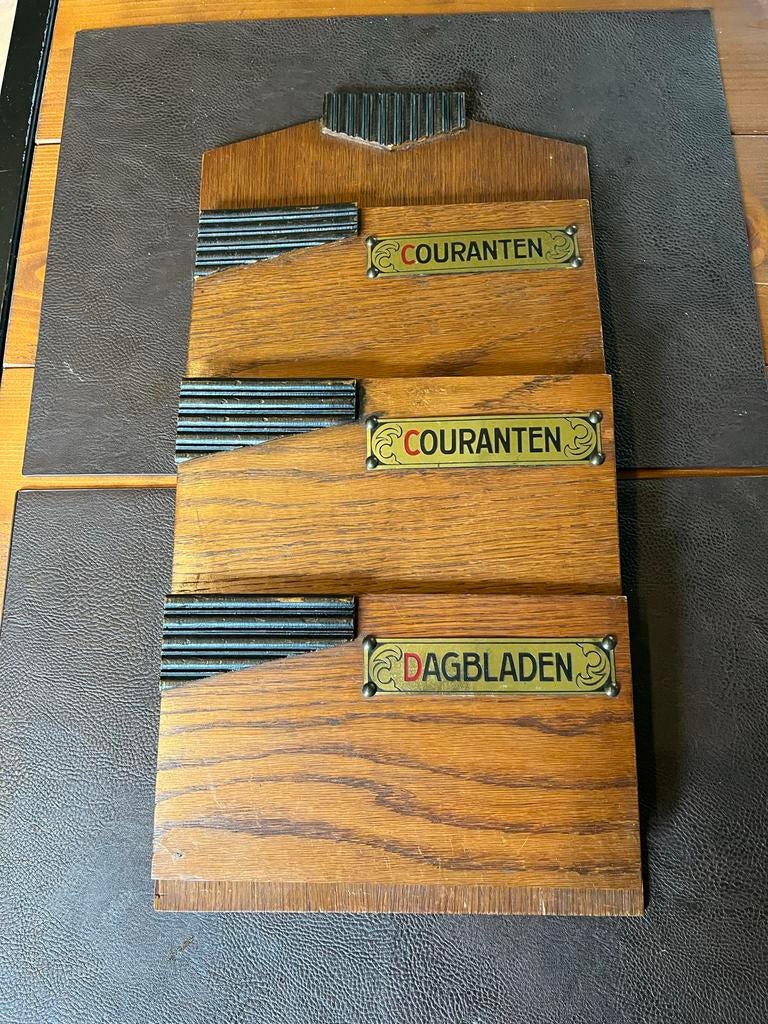 Vintage houten brieven/krantenhouder - 25x50 cm, Ophalen of Verzenden