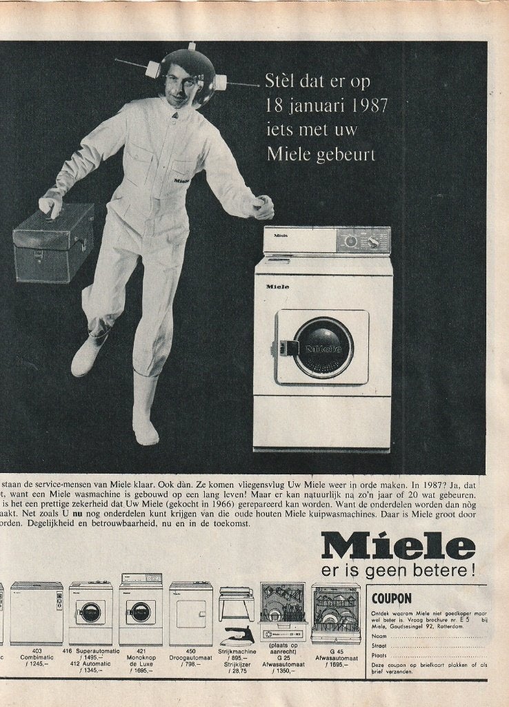 retro reclame 1966 Miele wasmachine astronaut in 1987, Verzenden, Overige typen