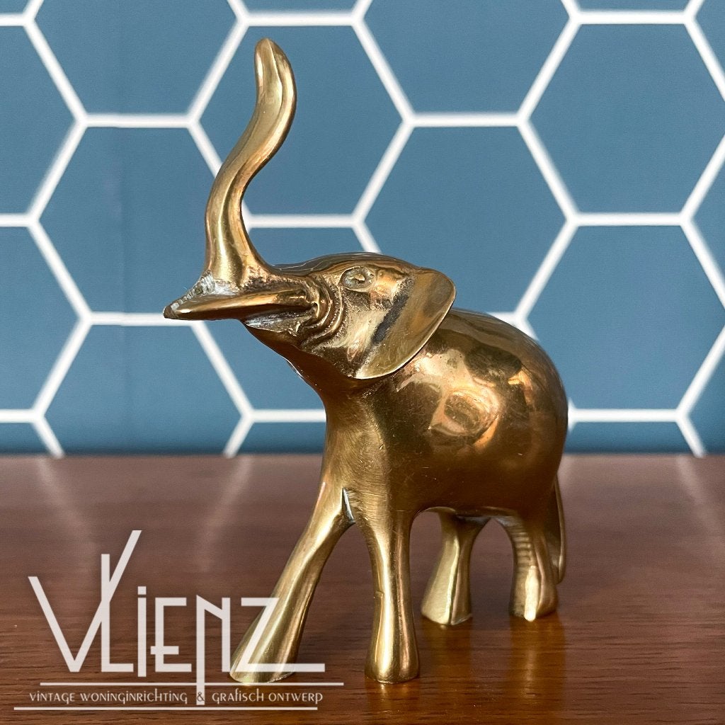 Vintage, retro messing olifant, beeldje metaal, ringhouder, Ophalen of Verzenden, Huis en Inrichting