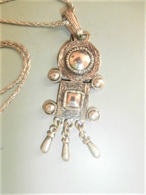 Ketting Inca Look en Varen Medaillon 1970, Sieraden, Tassen en Uiterlijk, Verzenden, Zo goed als nieuw, Zilver, Overige materialen