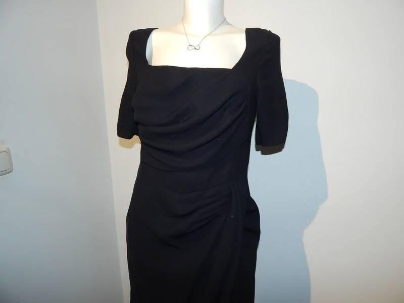 Hunza chique jurk vierkante hals draperie look mooi M, Maat 38/40 (M), Verzenden, Zwart, Zo goed als nieuw