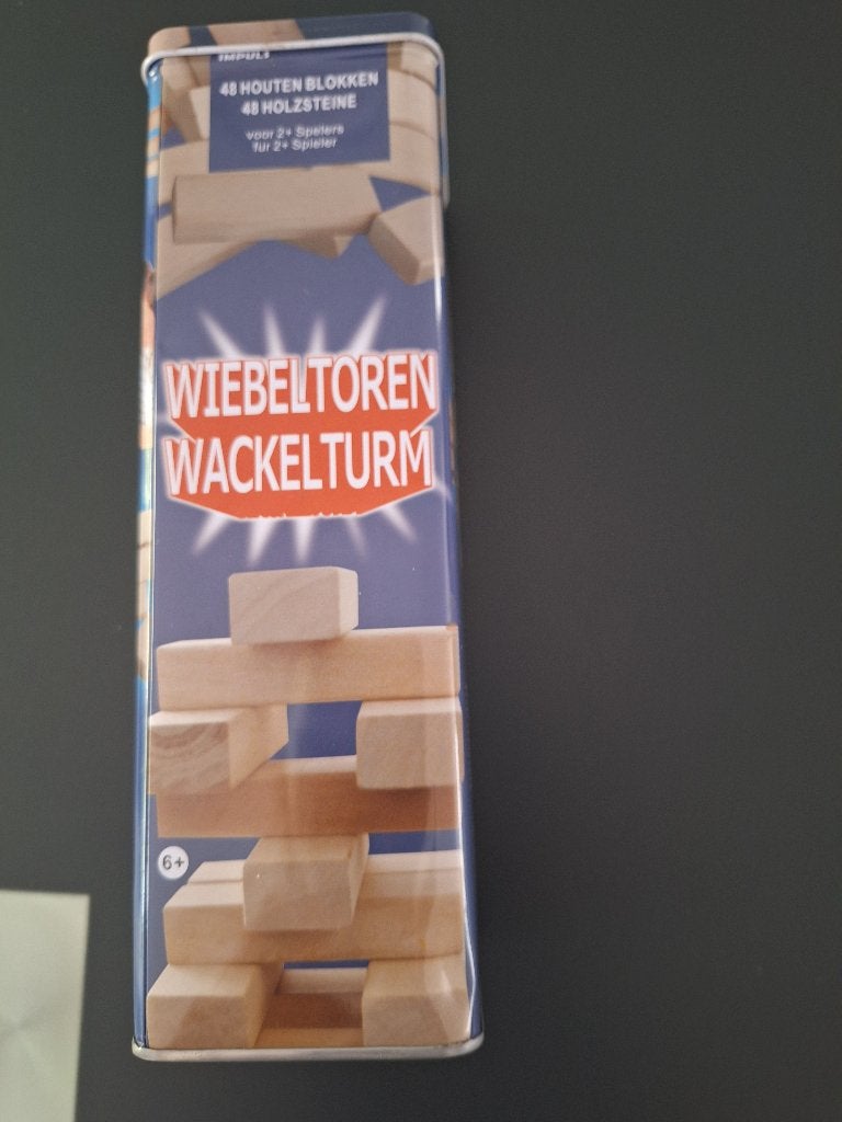 Gratis : Wiebeltoren Wackelturm - Houten blokken spel, Een of twee spelers, Ophalen of Verzenden, Zo goed als nieuw, Impuls