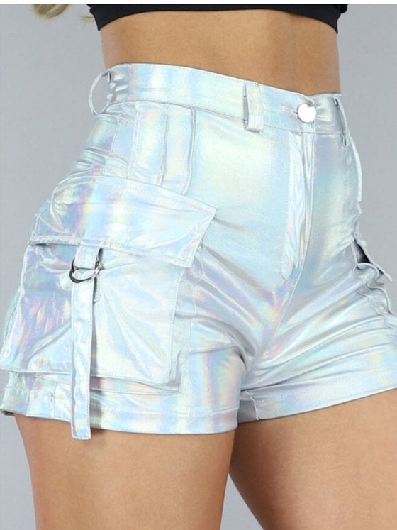 Uwantisell zilveren metallic holografische cargo short mt M, Ophalen of Verzenden, Zo goed als nieuw, Maat 38/40 (M), Kort
