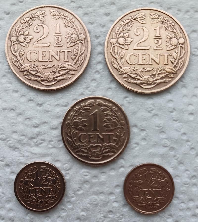 2 x Twee halve cent 1941,2 x halve cent 1928 en 1938, Ophalen of Verzenden, Overige typen