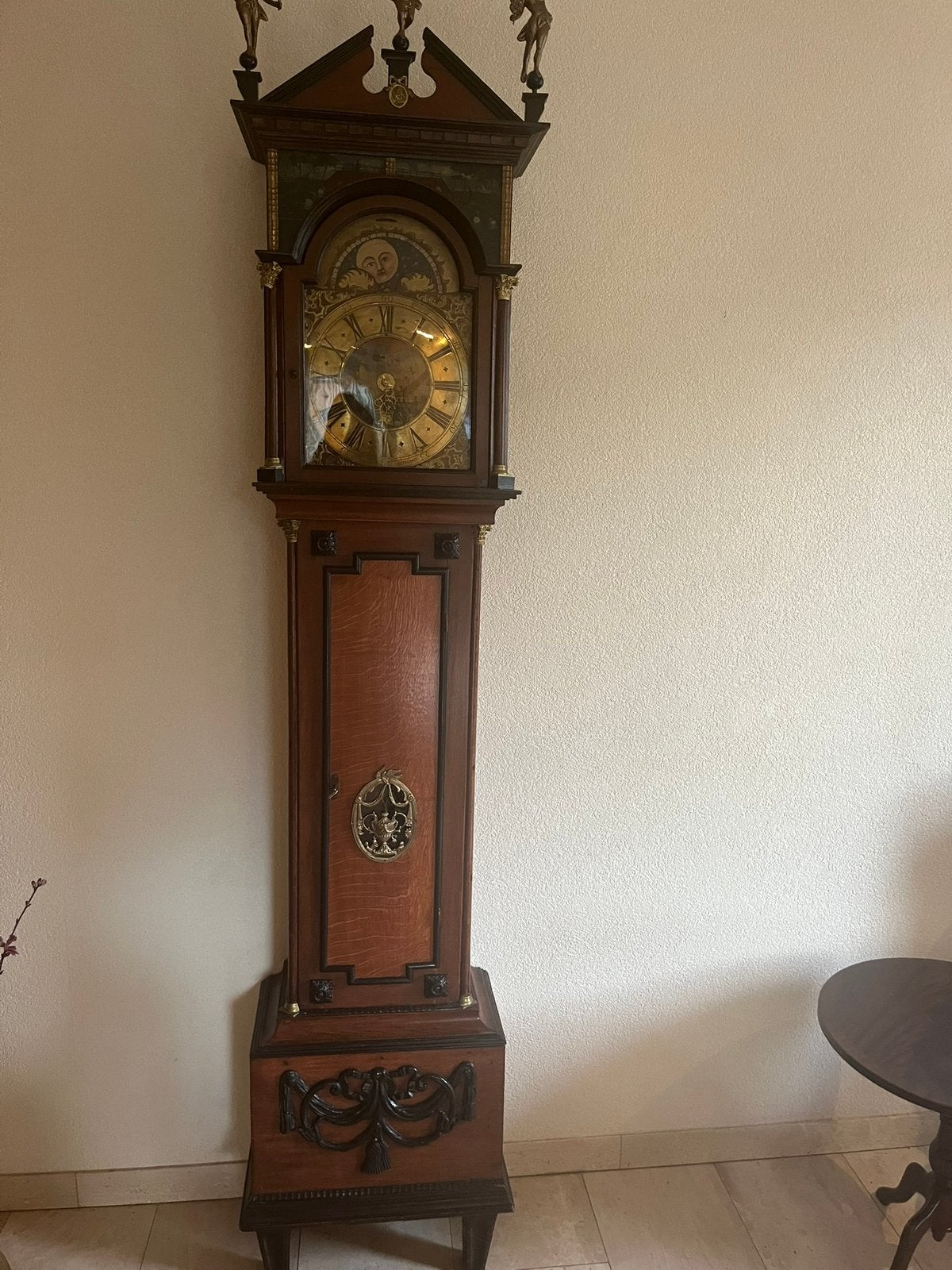 Antieke staande klok met maanfase – massief houten kast, Antiek en Kunst, Antiek | Klokken, Ophalen