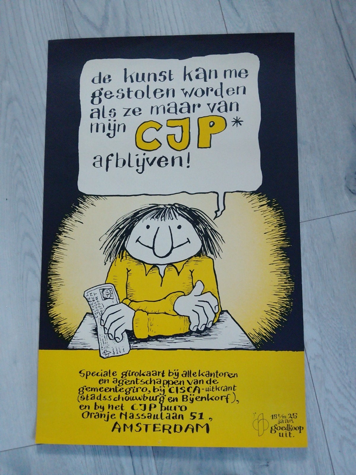 Vintage CJP Poster: 'De kunst kan me gestolen worden', Ophalen of Verzenden, A1 t/m A3, Overige onderwerpen, Rechthoekig Staand