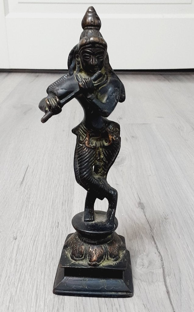 bronzen gopal krishna staandbeld met fluit, Antiek en Kunst, Kunst | Beelden en Houtsnijwerken, Verzenden