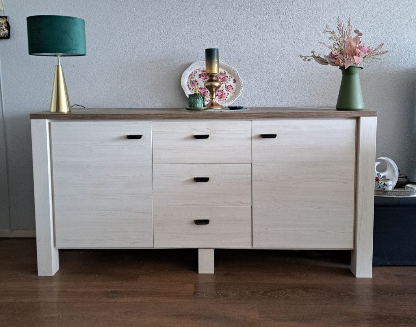 Modern dressoir met lades en deuren - Wit met houtnerf, Ophalen, Eikenhout, Met lade(s), Modern, Scandinavisch