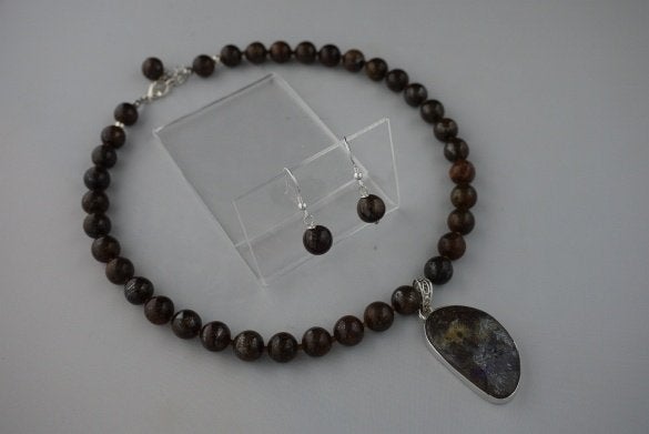 OPAAL BOULDER ketting/oorhanger-set, Bruin, Nieuw, Ophalen of Verzenden, Met edelsteen