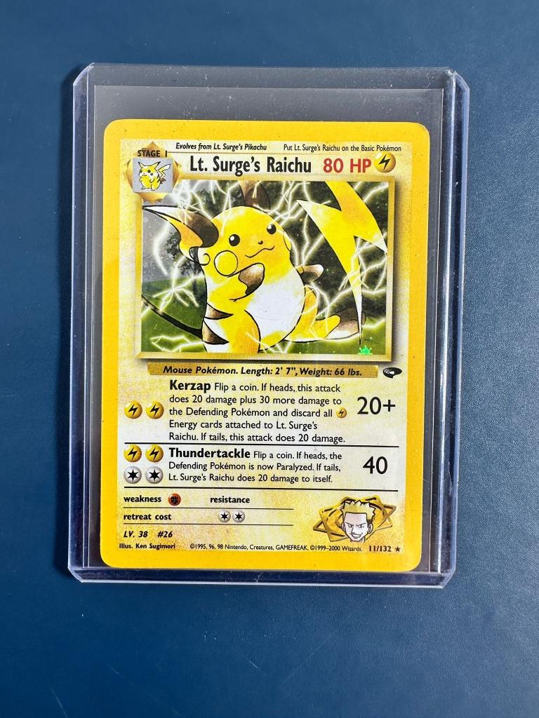 Lt. Surge's Raichu holo 11/ 132 Gym Challenge Pokémon kaart, Ophalen of Verzenden, Zo goed als nieuw, Losse kaart, Foil