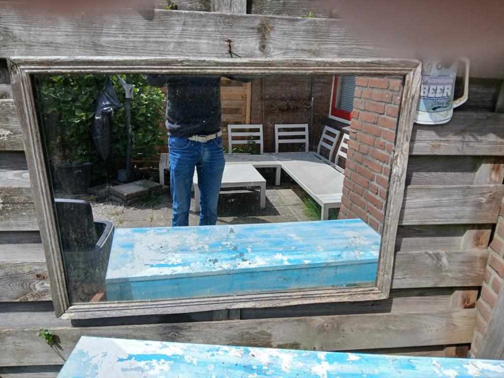 Vintage spiegel met houten lijst, Huis en Inrichting, Woonaccessoires | Spiegels, Ophalen of Verzenden, Gebruikt, Rechthoekig