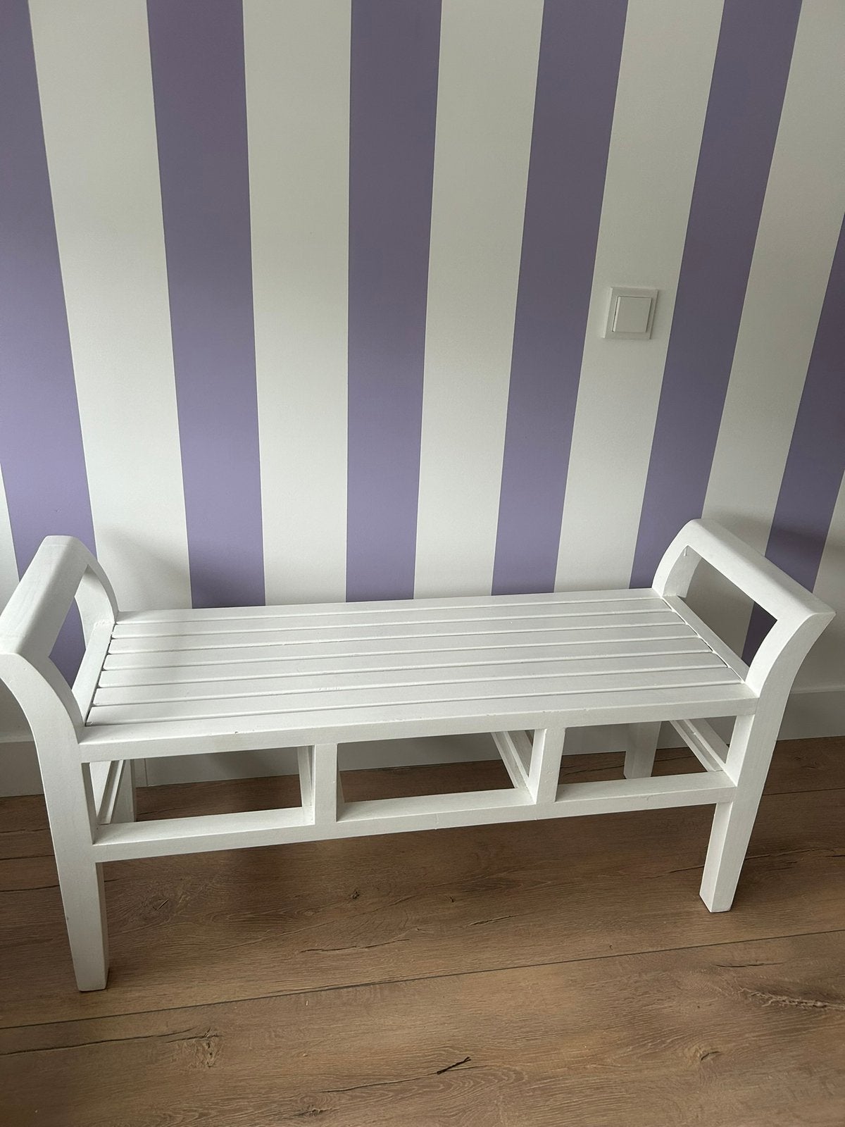 Wit houten bankje leuk voor bruiloft of kinderkamer, Ophalen, Gebruikt, Rechthoekig, 100 tot 125 cm