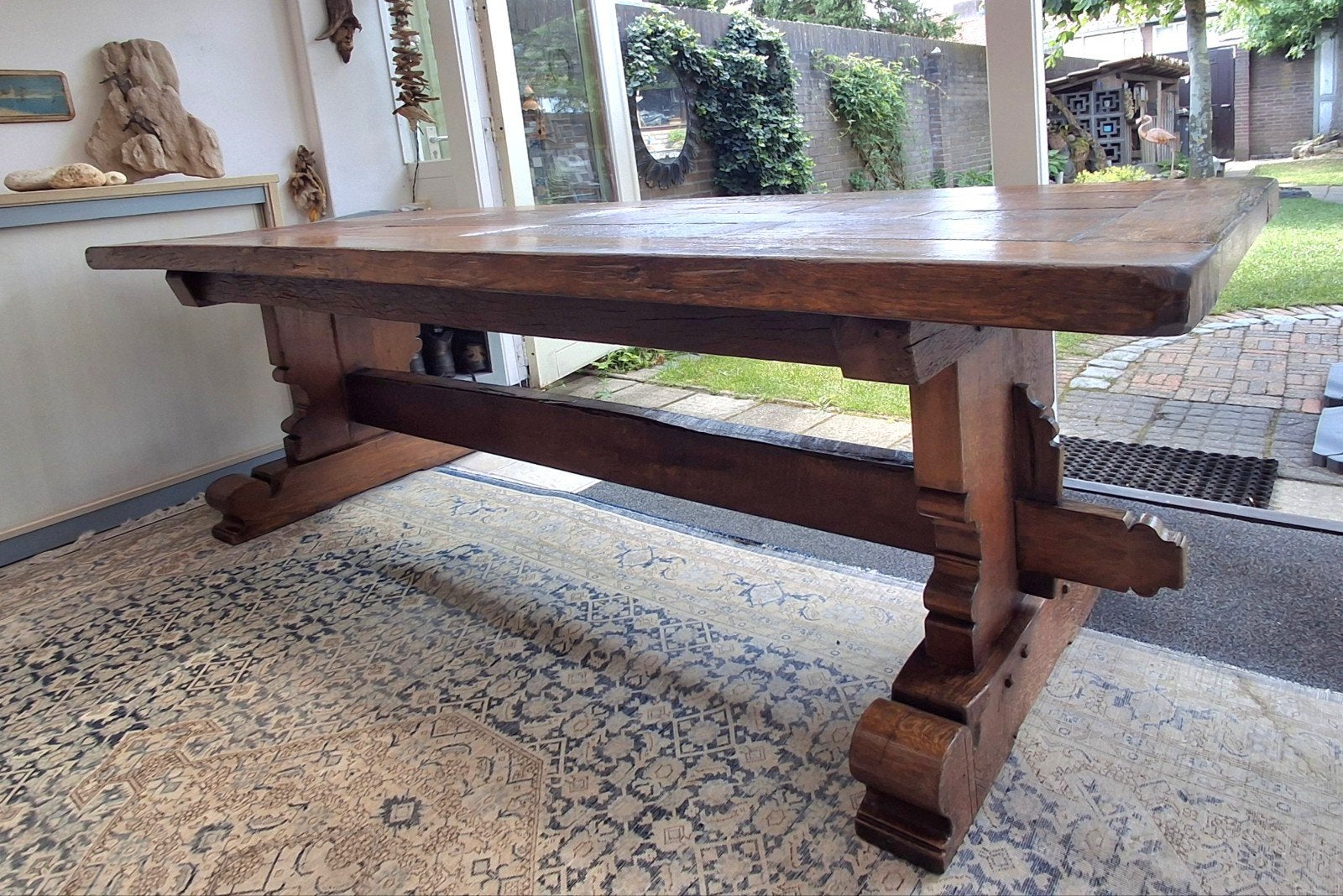 Kloostertafel eettafel eikenhout 232x94x78 cm hoog., Antiek landelijk tijdloos, Eikenhout, 200 cm of meer, Zo goed als nieuw