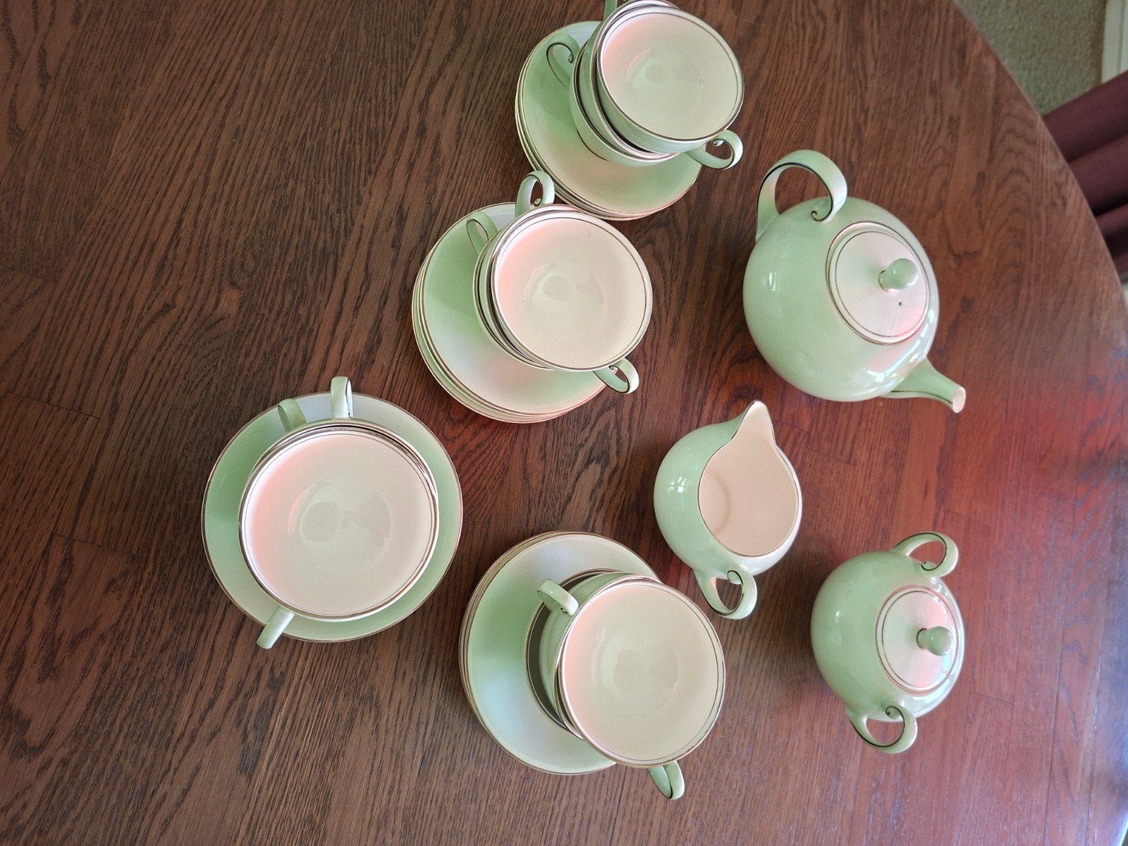 Pastelgroen Mosa theeservies 15-delig., Antiek en Kunst, Antiek | Servies compleet, Ophalen