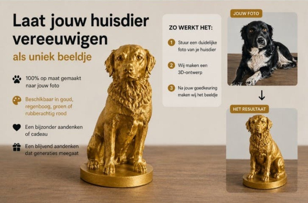 Uniek 3D-geprint huisdierbeeldje op maat, Minder dan 20 cm, Kunststof, Ophalen of Verzenden, Beeld