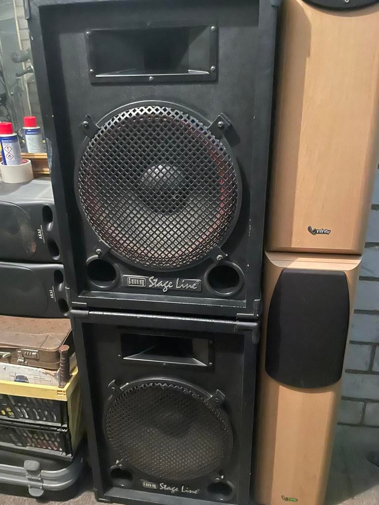 IMG stage line luidsprekers.500watt/8ohm, Zo goed als nieuw, 120 watt of meer, Front, Rear of Stereo speakers, Ophalen