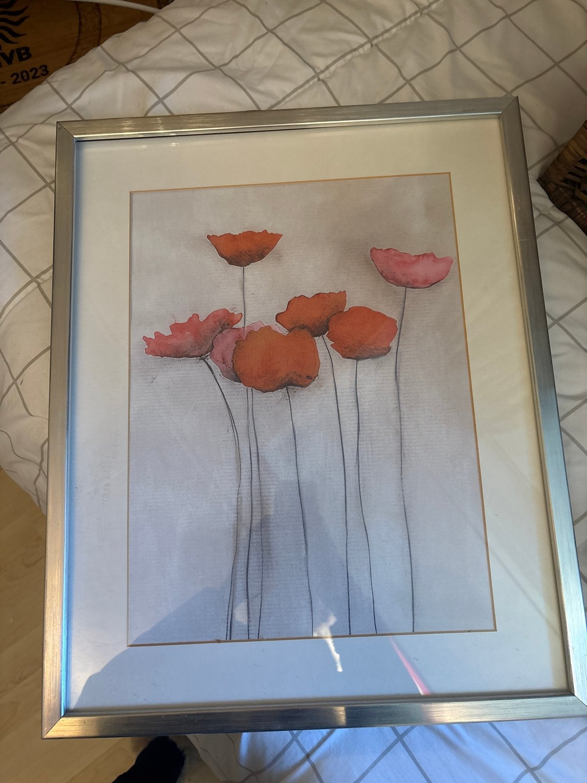 Schilderij met klaprozen in lijst - wegens verhuizing opa, Ophalen, Aquarel, Papier/karton, Achter glas