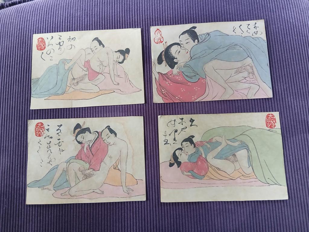 Oude collectie Japanse erotische  Shunga Aquarellen Japan, Ophalen of Verzenden