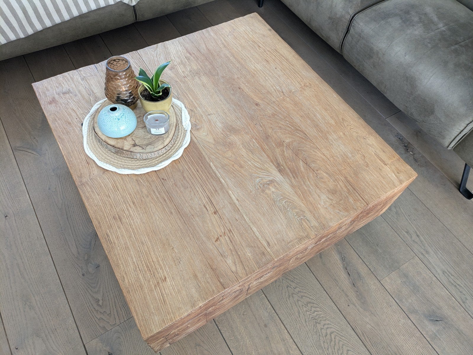 Massief houten salontafel, Ophalen, Gebruikt, 100 tot 150 cm, 50 tot 100 cm