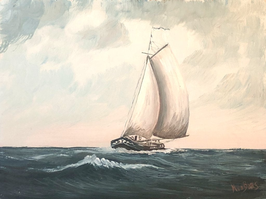 M.v.d.Berg Schilderij 'Botter met wit volzeil', Ophalen of Verzenden