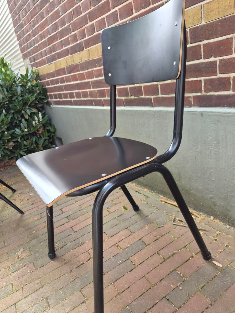 Vintage schoolstoel - Zwart metaal en hout, Vintage, Industrieel, School, Gebruikt, Zwart, Ophalen of Verzenden