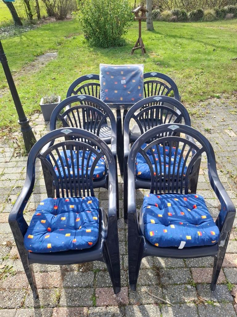 6 tuinstoelen met kussens - Aquarius, Tuin en Terras, Tuinstoelen, Gebruikt, Kunststof, Ophalen of Verzenden