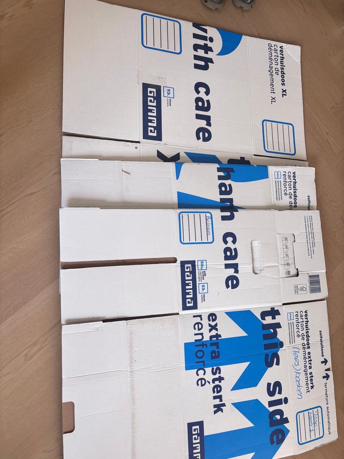 Stevige verhuisdozen Gamma - 1 XL (93L) + 2 L Moving boxes, Ophalen, Minder dan 40 cm, 35 tot 50 cm, Doos