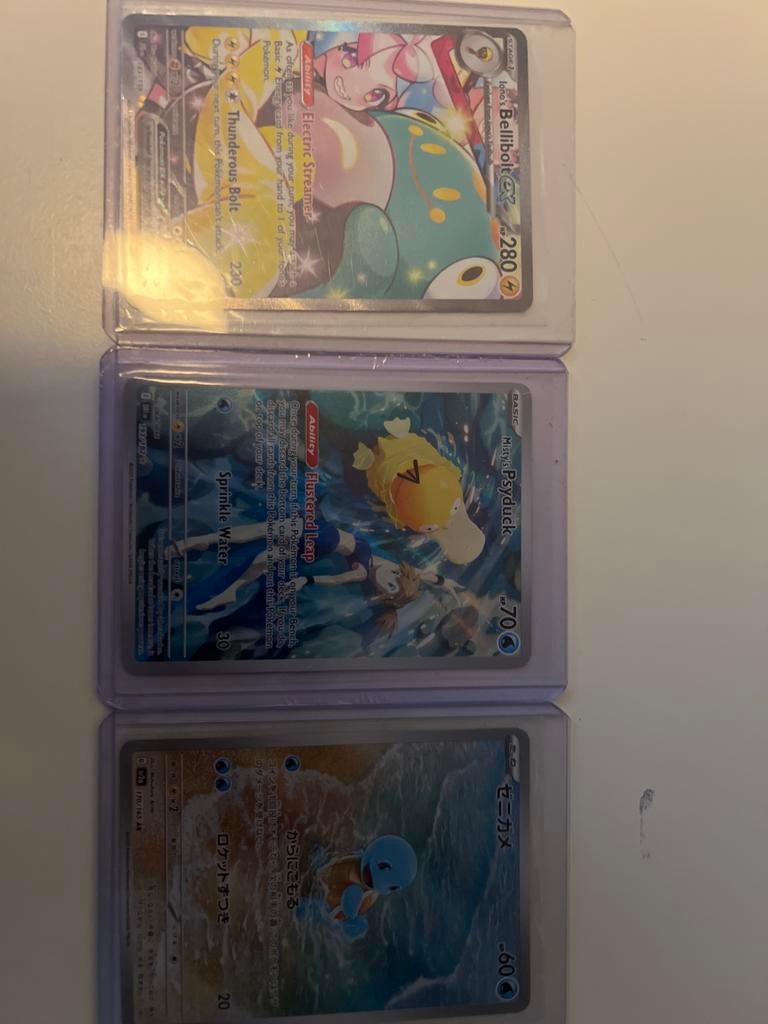 Pokémon Kaarten: Bellibolt ex, Psyduck, Squirtle, Hobby en Vrije tijd, Verzamelkaartspellen | Pokémon, Ophalen of Verzenden, Zo goed als nieuw