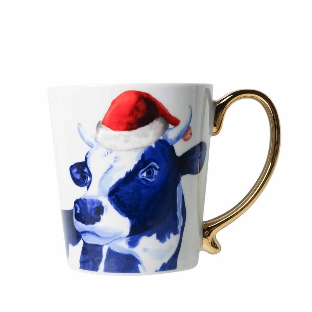 Heinen Delfts Blauw kerstmok Koe goud 300 ml nieuw, Overige merken, Keramiek, Delftsblauw, Heinen Delfts Blauw
