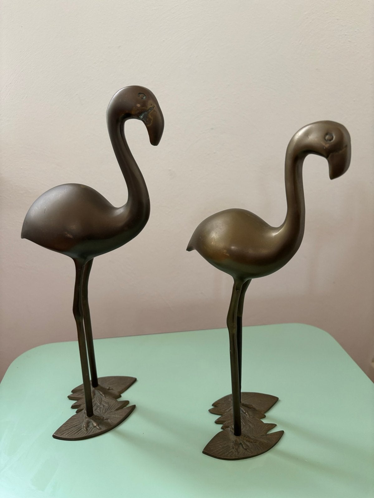Hollywood Regency Messing Flamingo Beelden (Set van 2), Antiek en Kunst, Ophalen of Verzenden