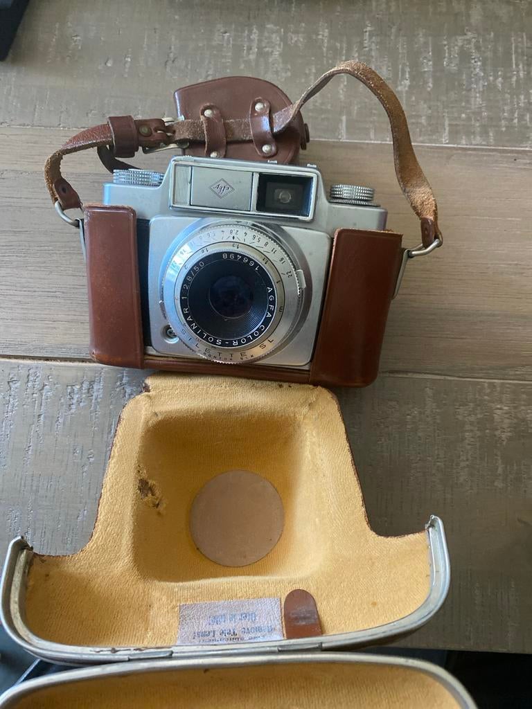 Agfa Color-Solinar Ilette Prontor SLK camera met leren tas, Ophalen of Verzenden, Gebruikt, Compact, Overige Merken