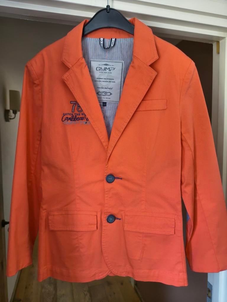 Gymp oranje blazer met elleboogstukken maat 140, Ophalen of Verzenden, Zo goed als nieuw, Gymp, Jongen