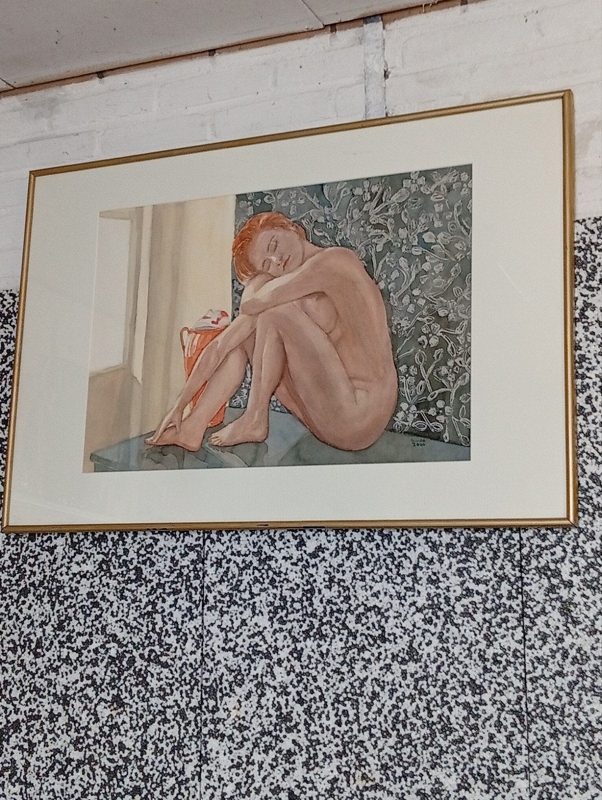 Naaktstudie 'Frieda 2000' - Aquarel op papier, ingelijst, Ophalen of Verzenden