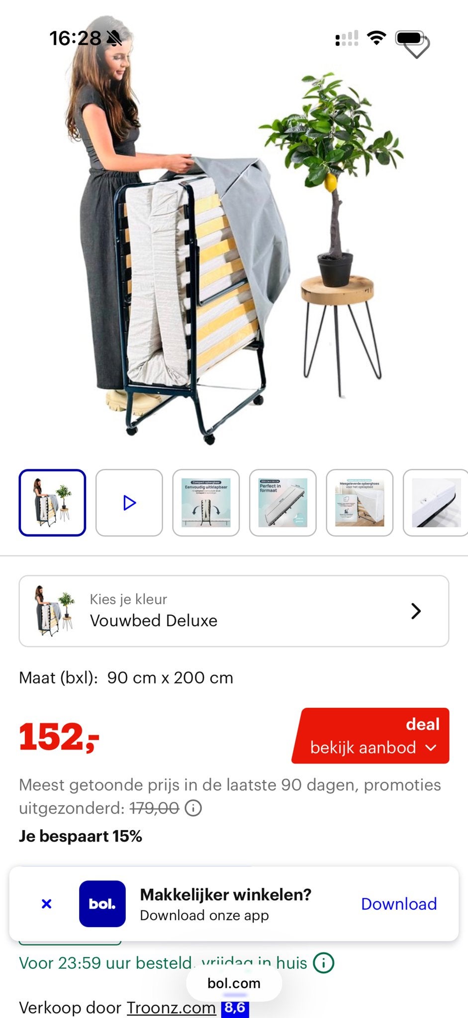 Vouwbed Deluxe 90x200 cm - Compact en Comfortabel (2 x), Ophalen, Verstelbaar, 90 cm, Eenpersoons