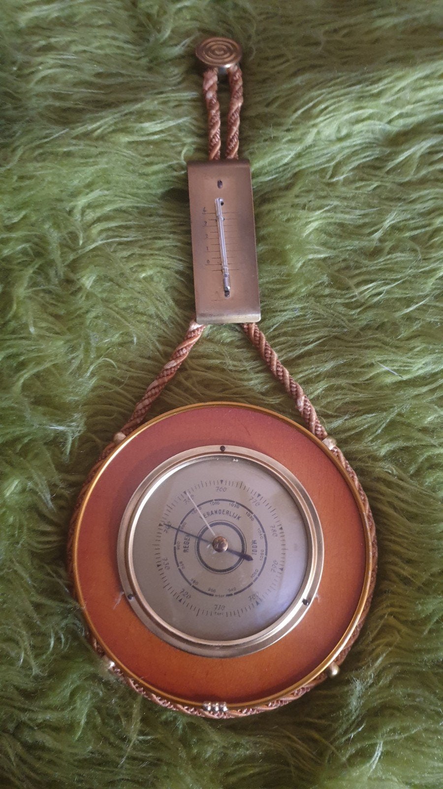Vintage Barometer en Thermometer - Hout en Messing, Ophalen of Verzenden