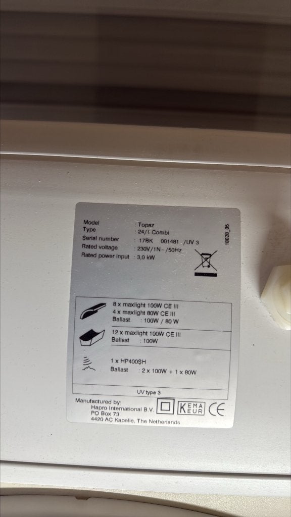 Hapro zonnehemel (nieuwe lampen!), Ophalen of Verzenden, Gebruikt, Zonnebank enkelzijdig, 10 tot 15 lampen
